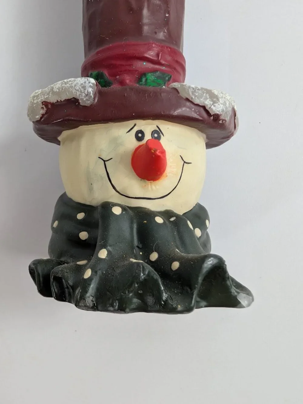 Large Vintage Snowman Candle Tall Red Hat and Green Scarf New 6